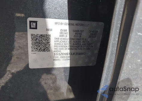 2018 Chevrolet Malibu Lt z USA, uszkodzony, nr VIN 1G1ZD5ST3JF218893